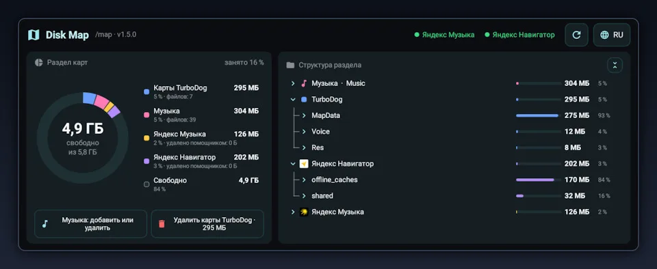 Disk Map на магнитоле Tenet T4